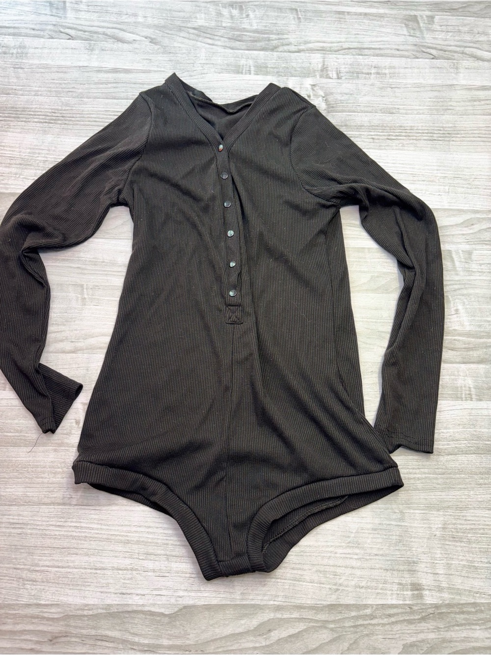 Womens Long Sleeve Ribbed Cheeky Henley Bodysuit Pajama - Black Size Small